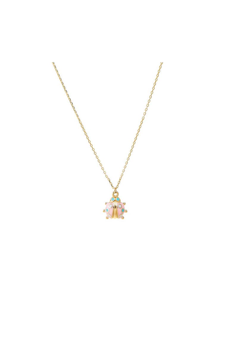BY ADINA EDEN Kids Pink Enamel Ladybug Pendant Necklace 14K, Main, color,