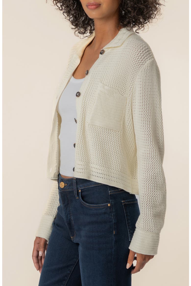 Elena Button Front Pointelle Cardigan, Alternate, color, CREAM