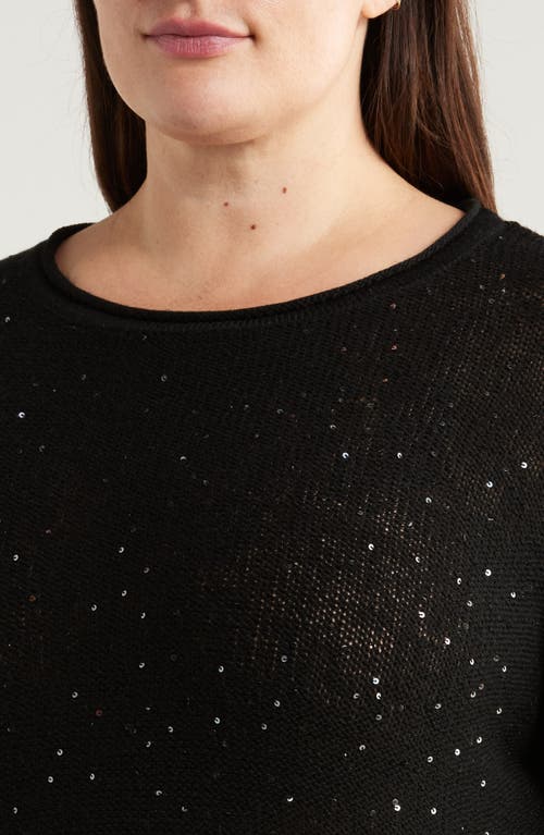 Eileen Fisher Scoop-neck Sequin Merino Wool Sweater In Black
