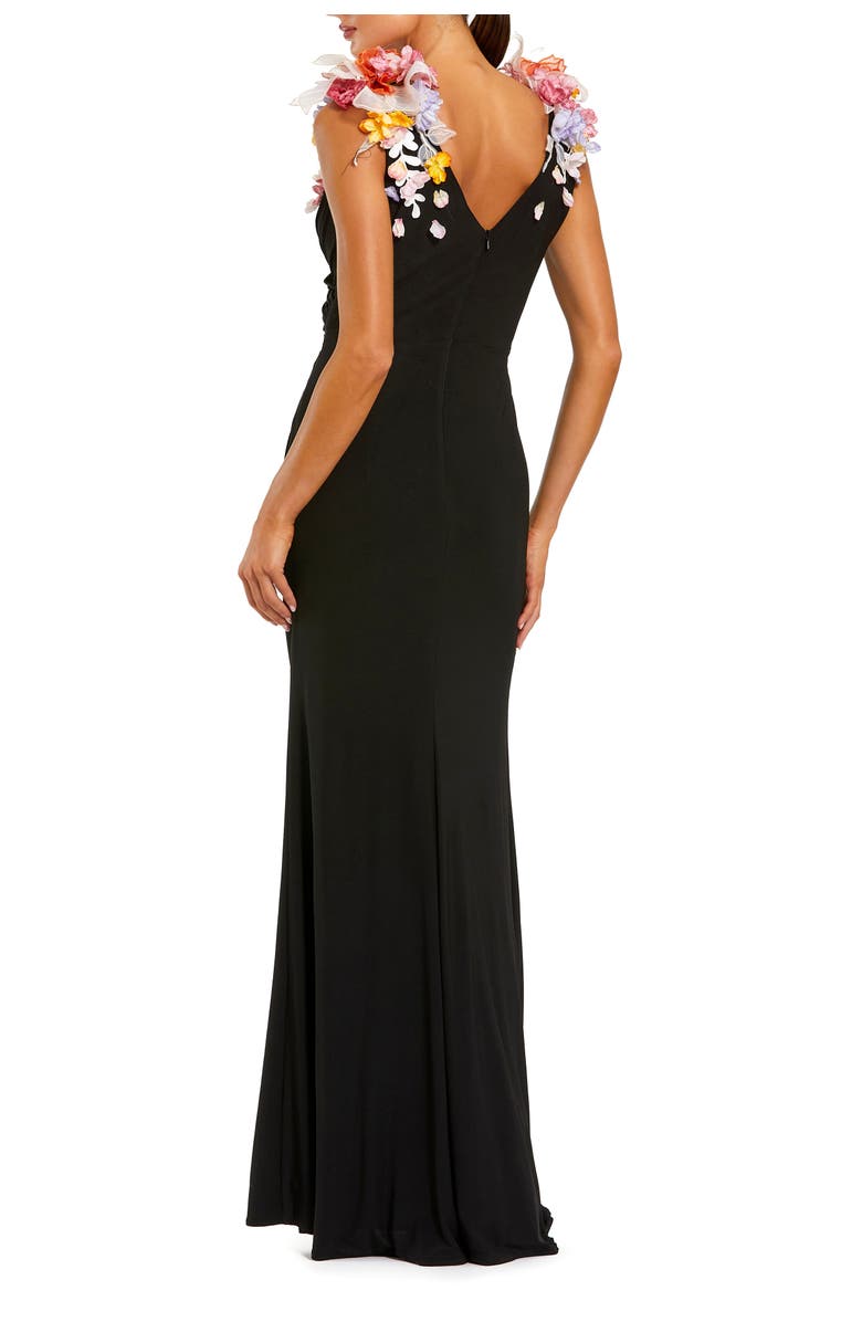 Mac Duggal Sleeveless Jersey Gown With 3D Flower Detail, Alternate, color, Black Multi