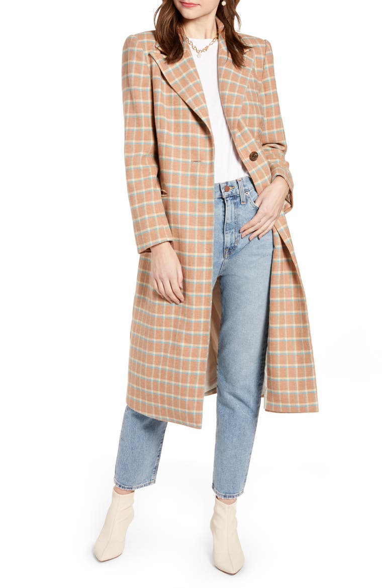 Single Breasted Plaid Wool Blend Topper (Nordstrom Exclusive), Main, color, TAN MACAROON VINTAGE PLAID