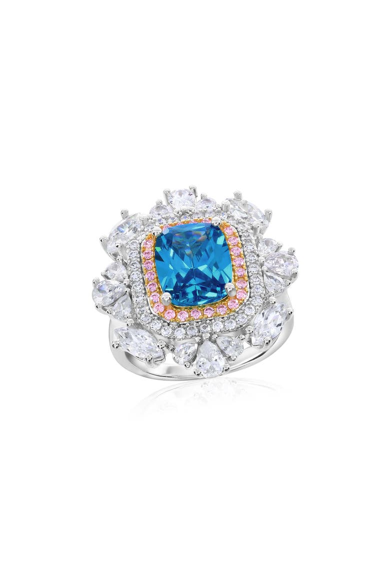 Cubic Zirconia Halo Ring, Main, color, BLUE