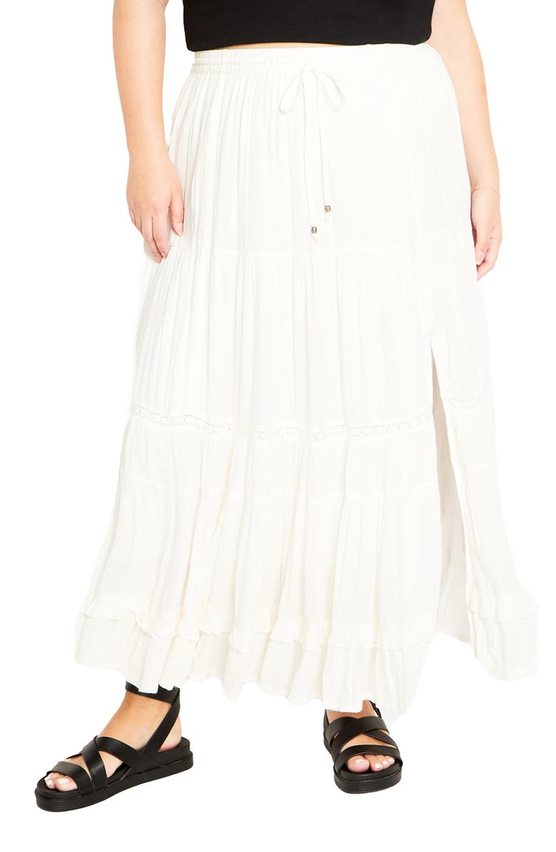 City Chic Aurora Tiered Maxi Skirt, Main, color, Ivory