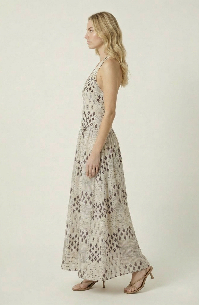Modenaire Geometric Print Halter Maxi Dress, Alternate, color, Cream / Dark Brown