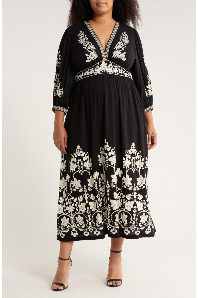 V-Neck Maxi Dress, Main, color, BLACK/ CREAM