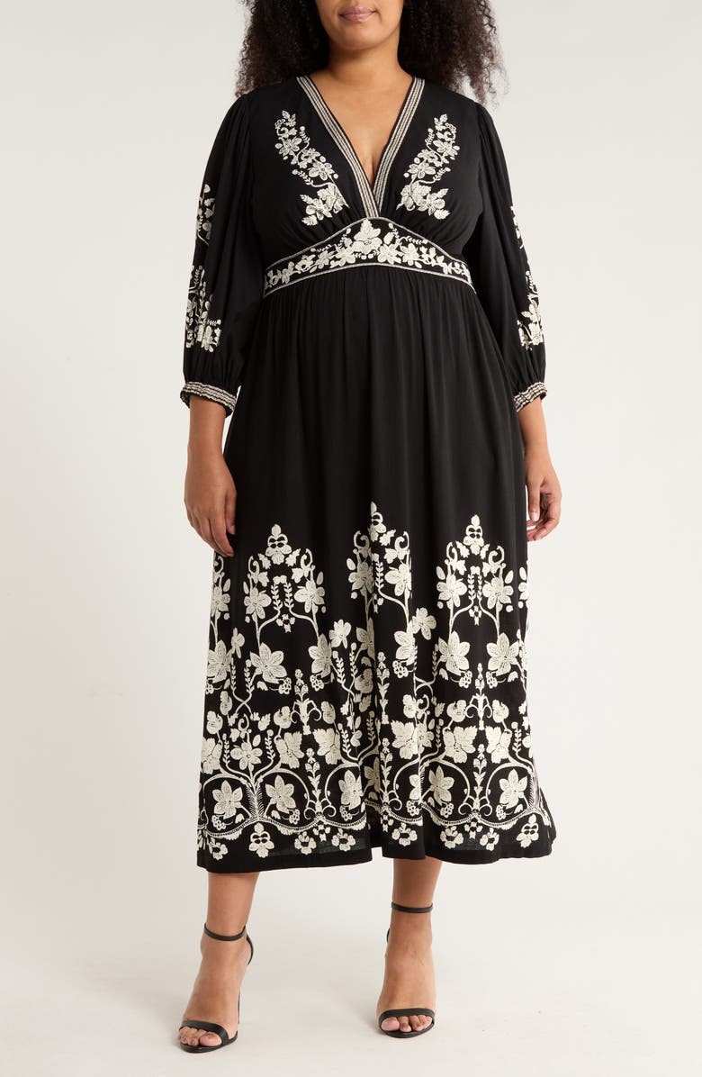 MAX STUDIO V-Neck Maxi Dress, Main, color, Black/ Cream