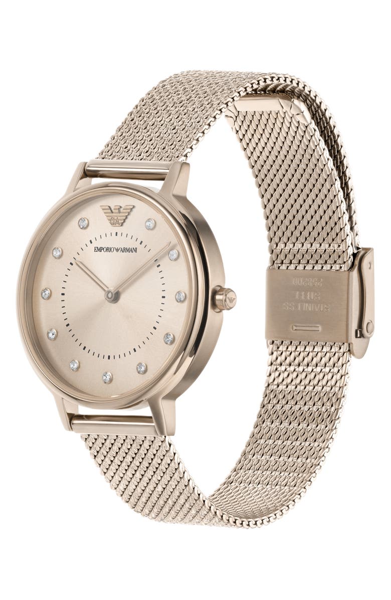 Emporio Armani Crystal Mesh Strap Watch, 32mm, Alternate, color, Pink