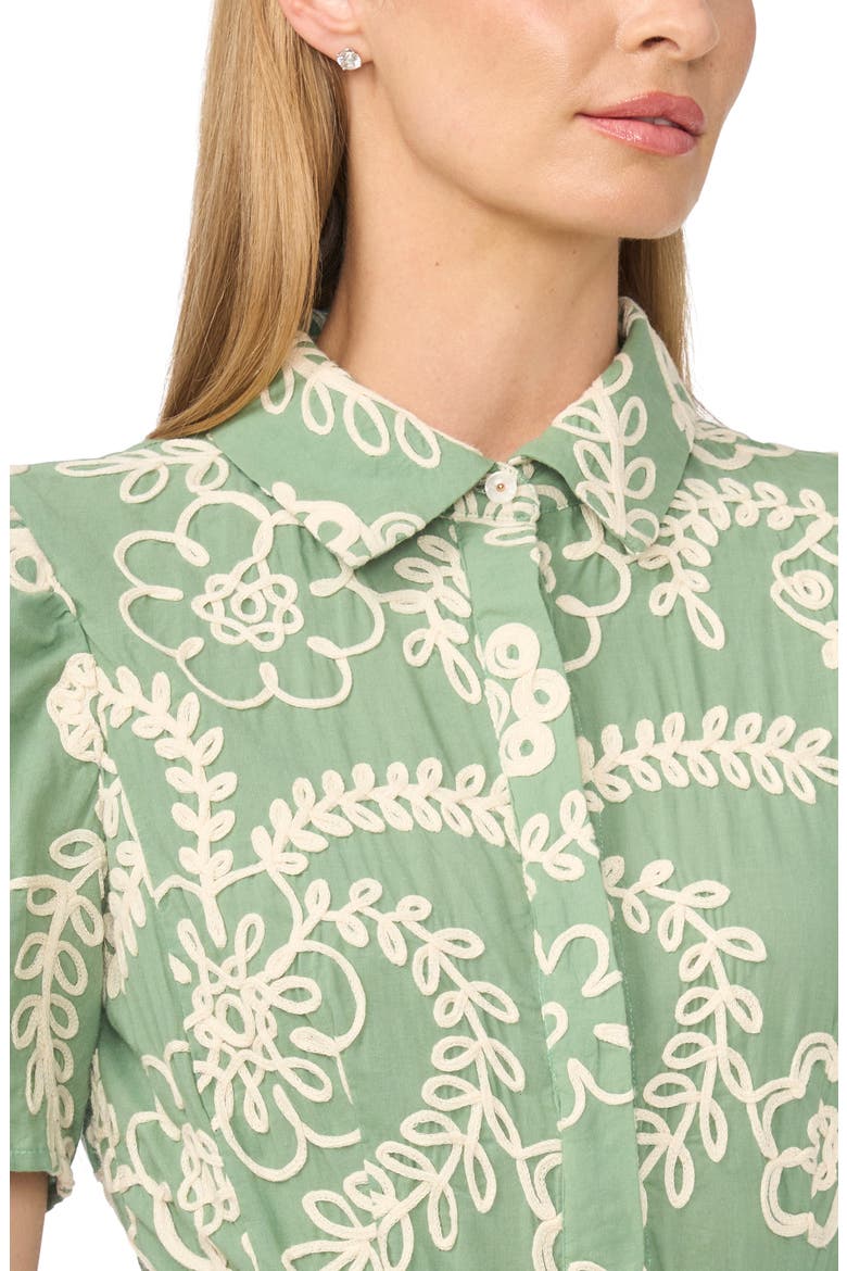 Camile Embroidered Tie Waist Midi Shirtdress, Alternate, color, SHALE GREEN