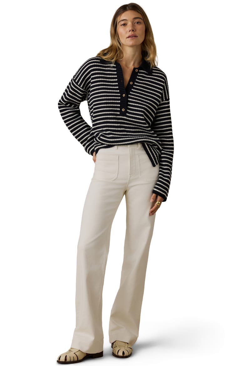 Miramar Linen & Organic Cotton Polo Sweater, Alternate, color, BLACK REEF STRIPE