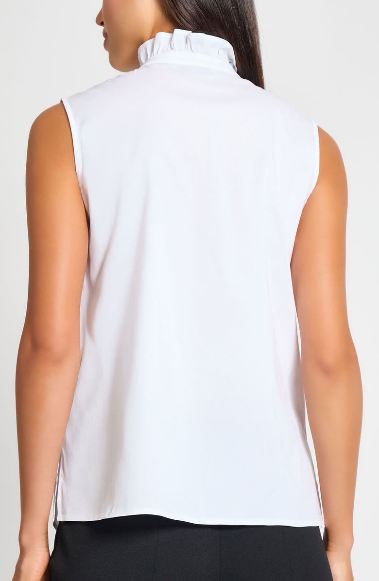 Ming Wang x Tanya Foster Ruffle Neck Stretch Cotton Blend Sleeveless Button-Up Top, Alternate, color, 