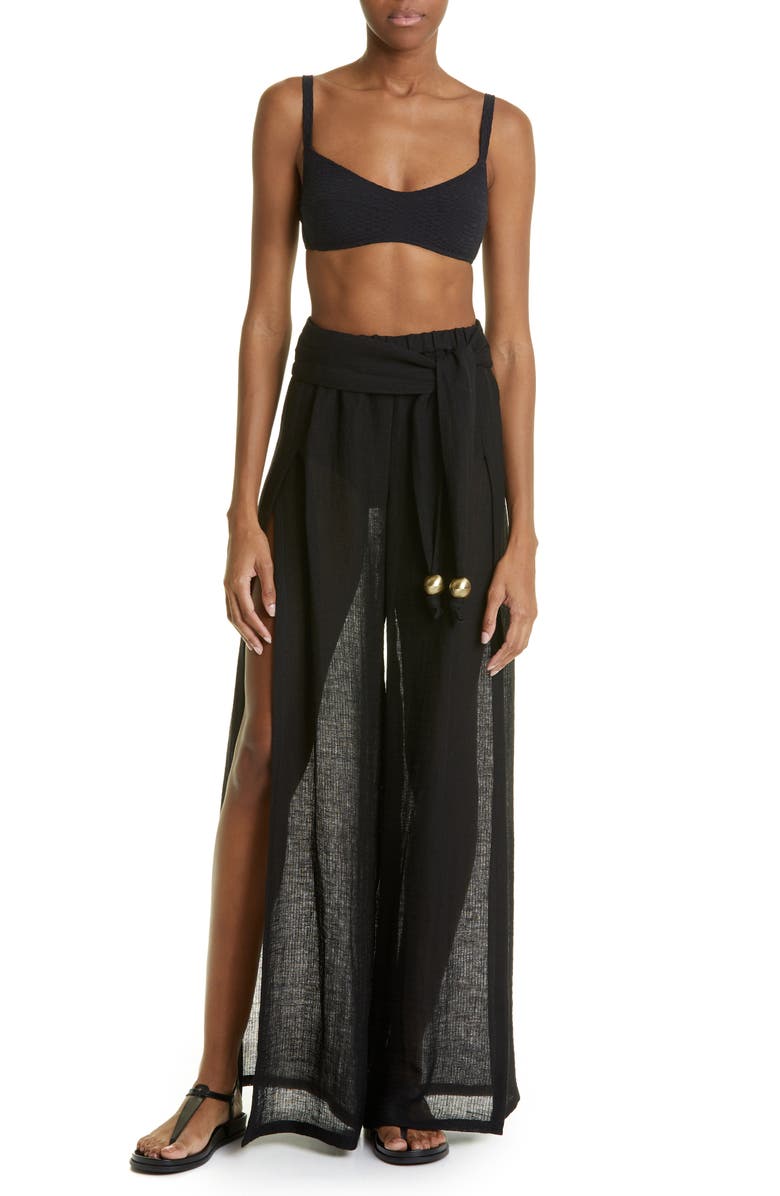 Lisa Marie Fernandez The Open Side Wide Leg Organic Linen Blend Pants, Main, color,