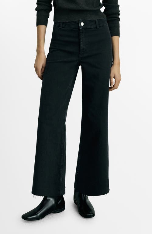 Shop Mango Catherin Raw Hem High Waist Wide Leg Culotte Jeans In Black Denim