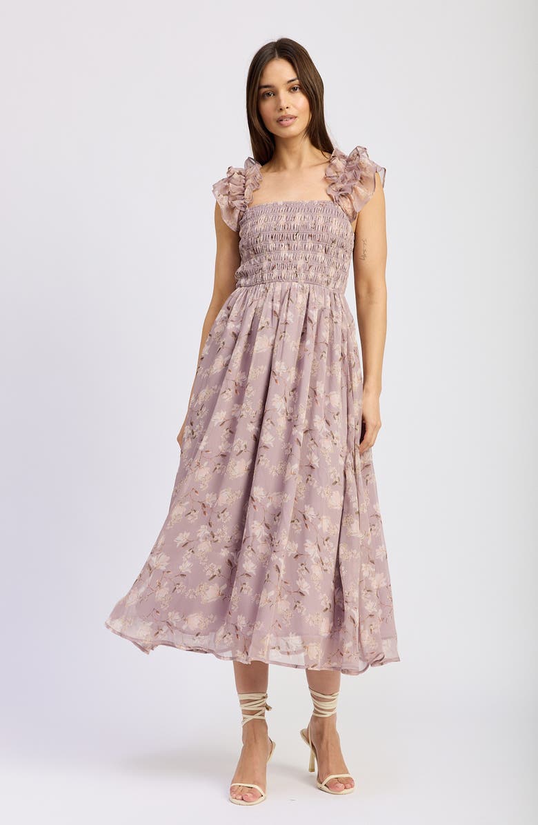 En Saison Floral Ruffle Smocked Midi Dress, Alternate, color,