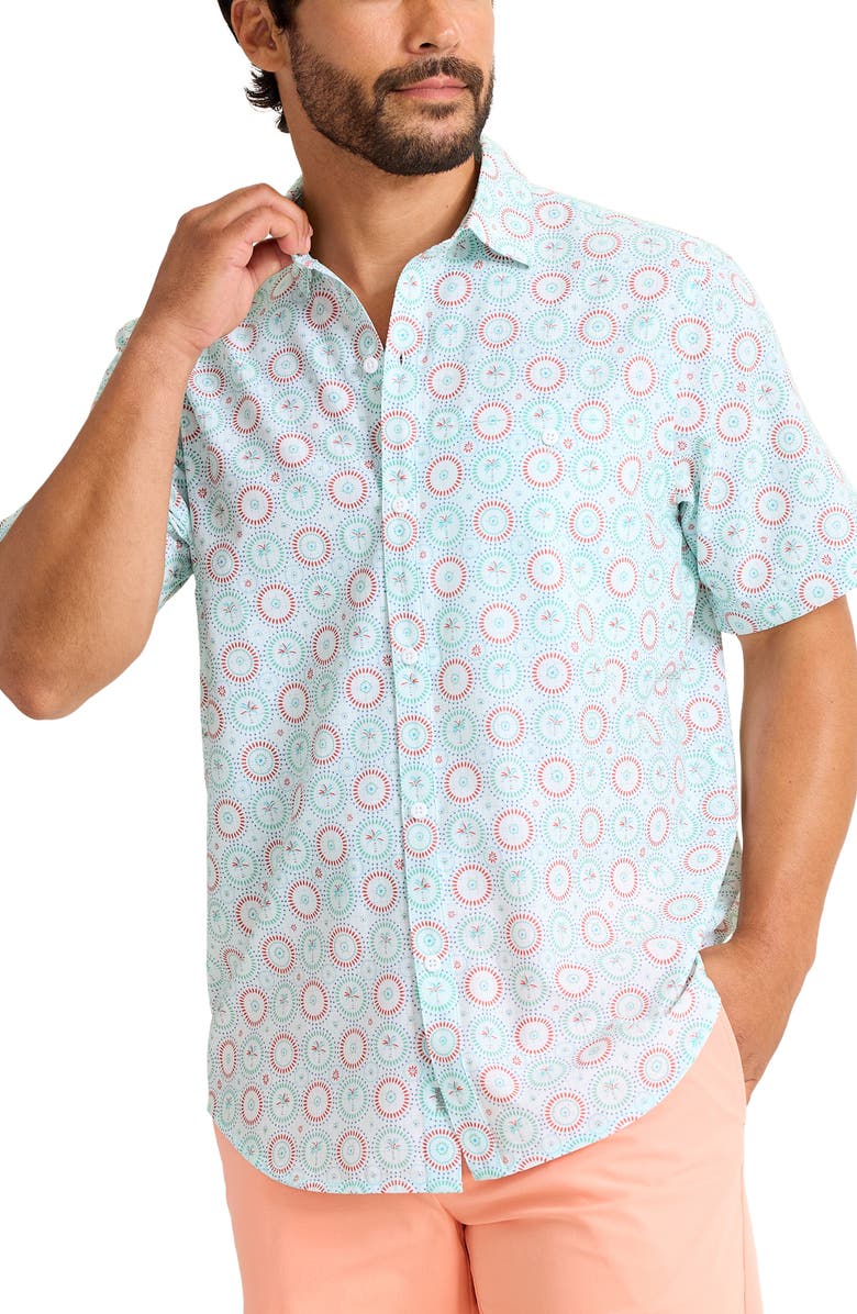 Tommy Bahama Bahama Coast Retro Palms IslandZone<sup>®</sup> Short Sleeve Button-Up Shirt, Main, color, Green Spiza