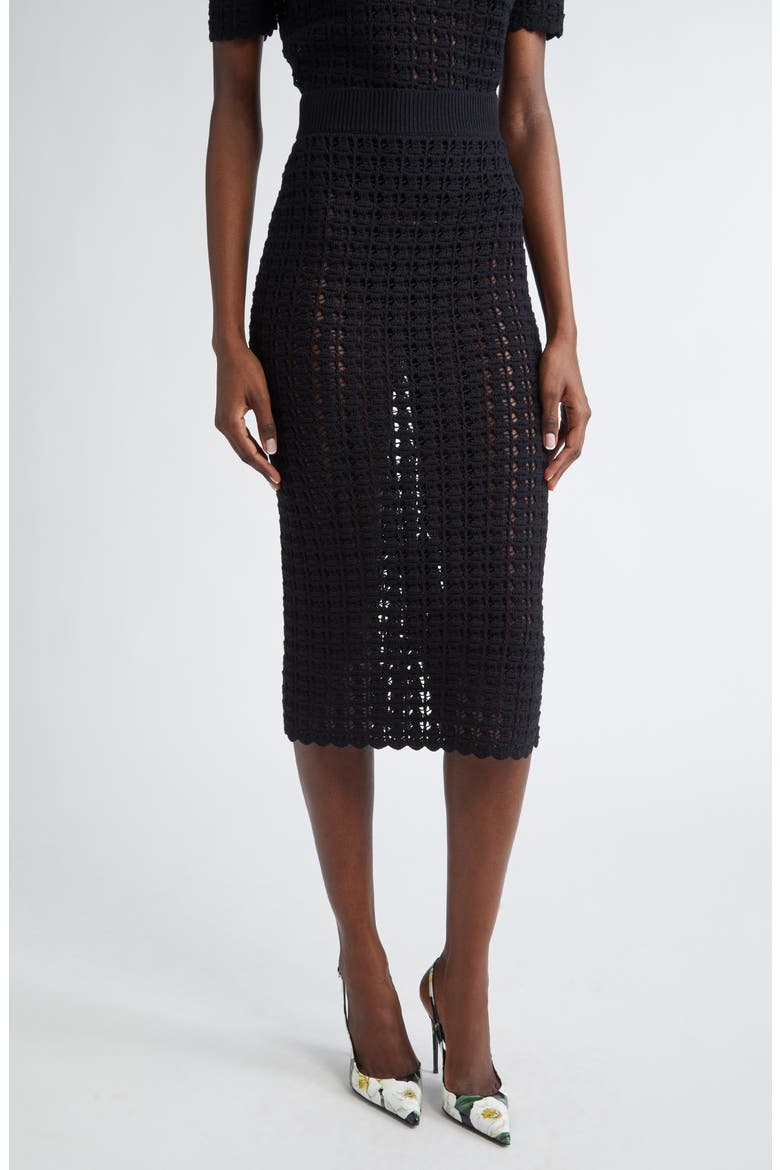 Virgin Wool Crochet Midi Skirt, Main, color, N0000 NERO
