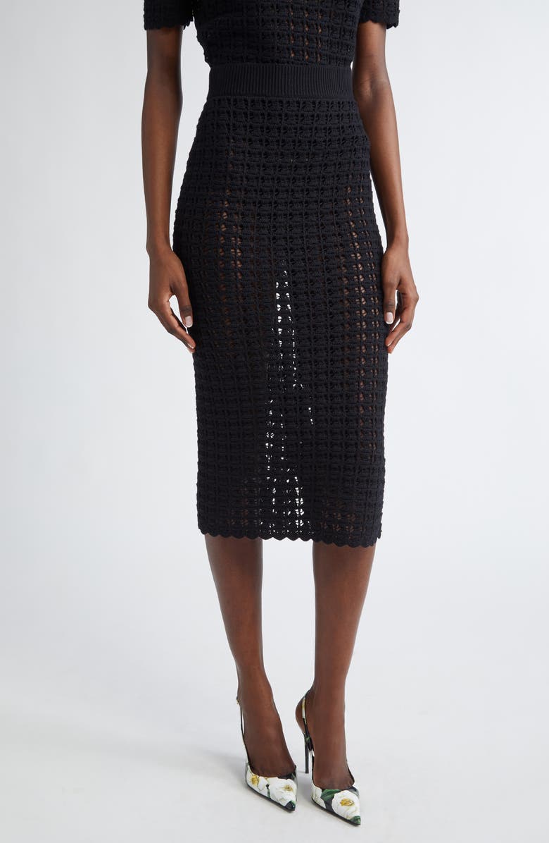 Dolce&Gabbana Virgin Wool Crochet Midi Skirt, Main, color, N0000 Nero