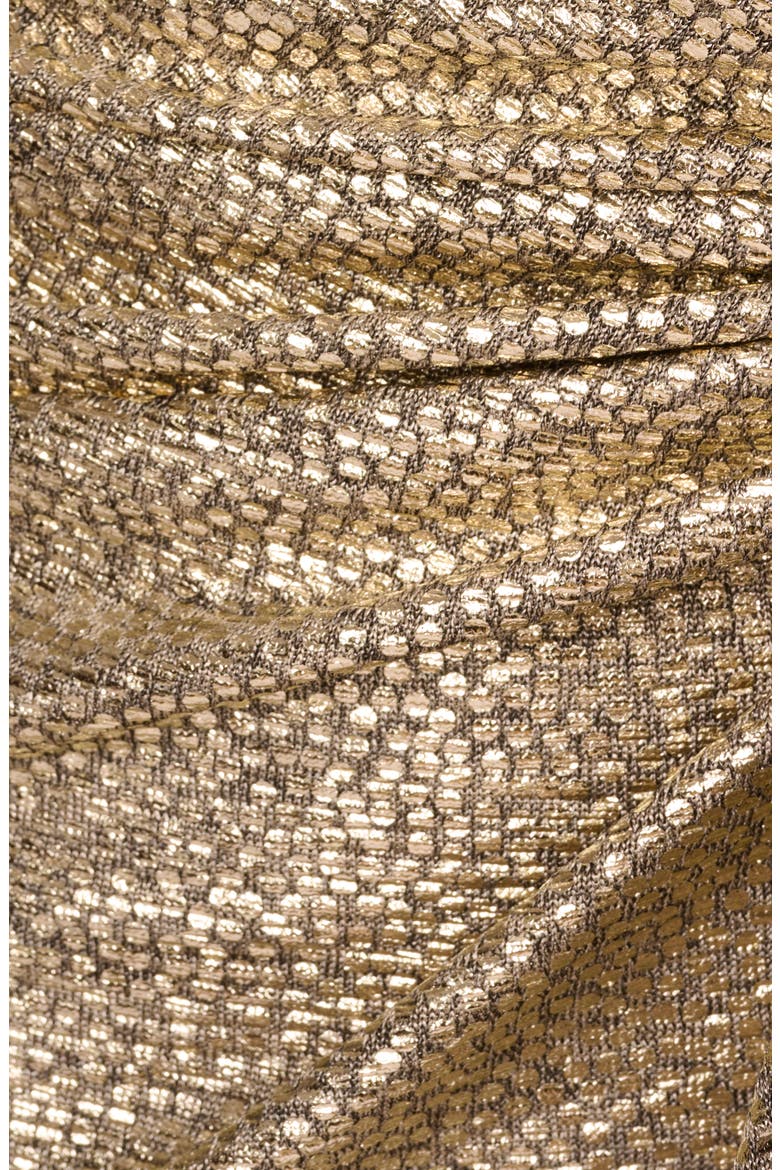 Metallic Foil Long Sleeve Knit Faux Wrap Dress, Alternate, color, LIGHT GOLD