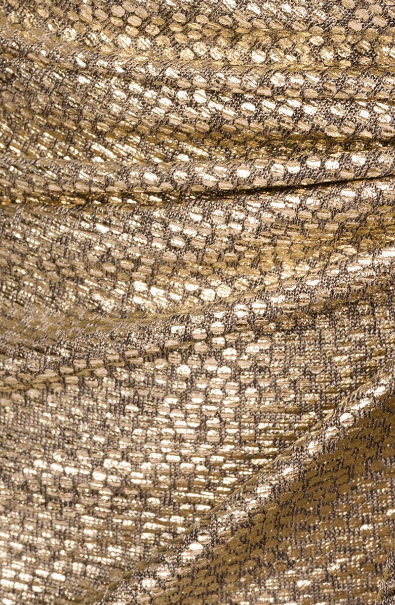 Adrianna Papell Metallic Foil Long Sleeve Knit Faux Wrap Dress, Alternate, color, Light Gold