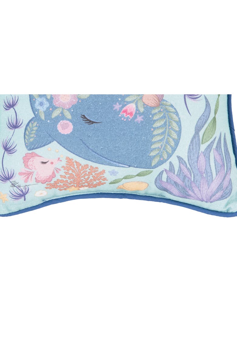 Narwhal Coral Printed Cotton Blend Mini Accent Pillow 10" x 10", Alternate, color, Blue