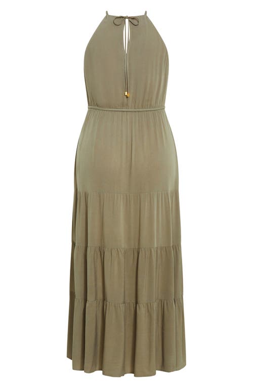 City Chic Stacey Keyhole Tiered Maxi Dress In Olive