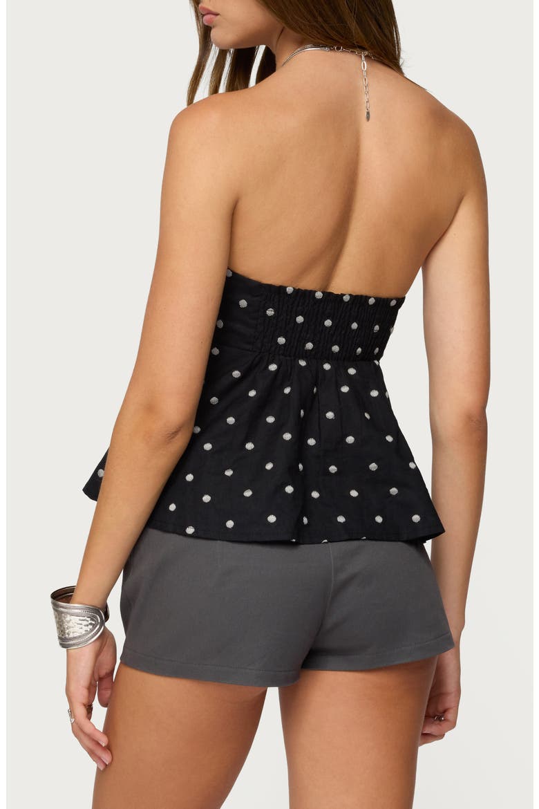 Izzey Polka Dot Strapless Peplum Top, Alternate, color, BLACK