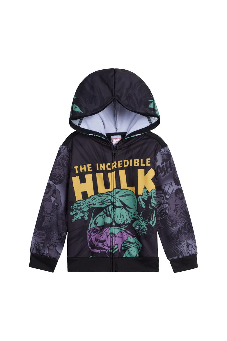 Avengers The Hulk Cosplay Fleece Zip-Up Hoodie, Alternate, color, Black Green Hulk