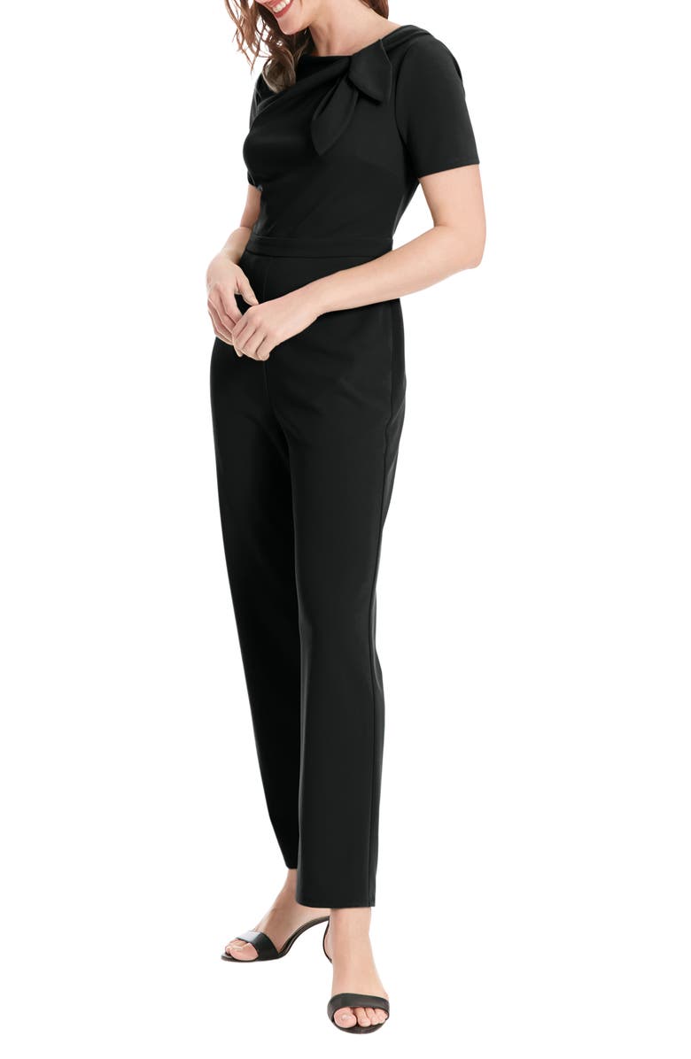 London Times Tie Neck Short Sleeve Jumpsuit, Alternate, color, 