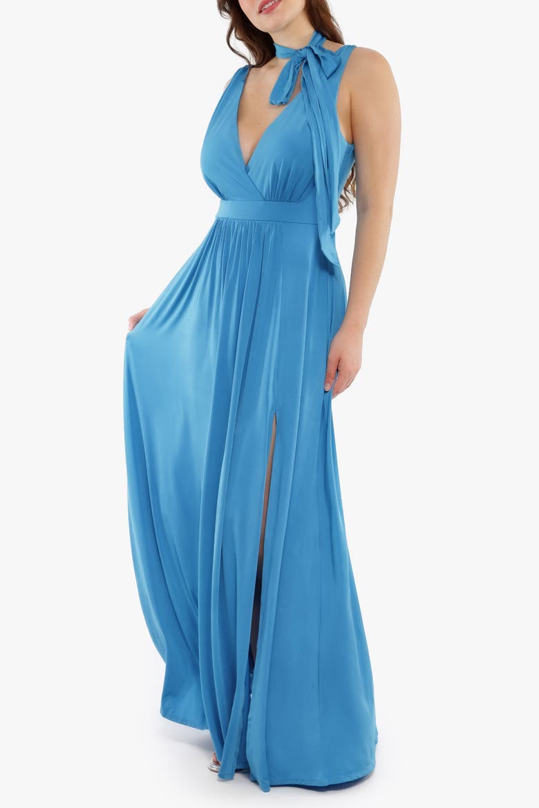 Shapewear Deep V-Neck Front Slit Goddess Maxi Dress, Alternate, color, Baby Blue
