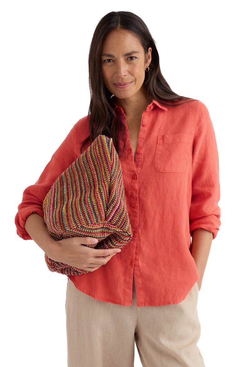 Hazel Branch Linen Button-Up Shirt, Alternate, color, DUSKY CORAL
