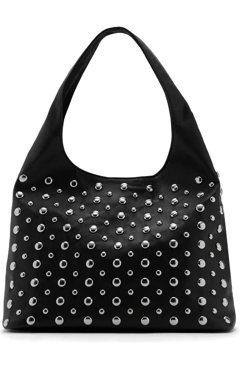 MANGO TEEN Stud Faux Leather Sack Shoulder Bag, Main, color, Black