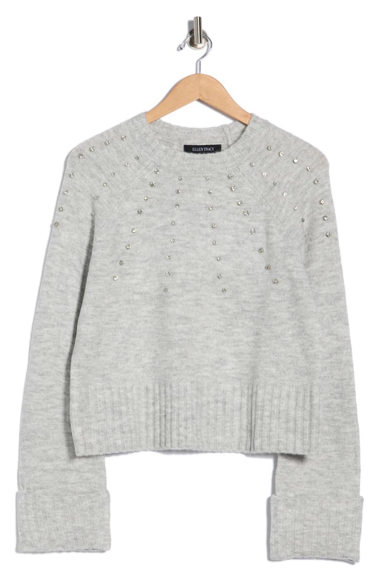 Ellen Tracy Rhinestone Embellished Crop Sweater, Alternate, color, Light Grey Mix