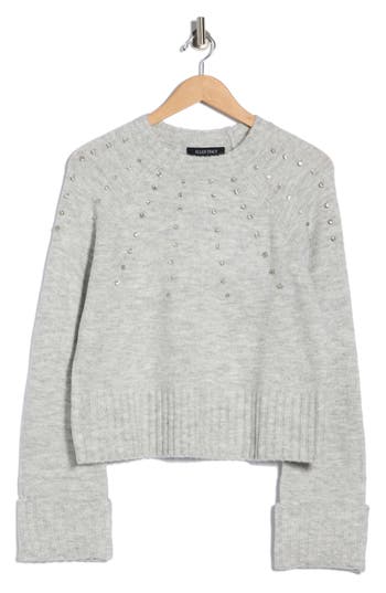 Ellen Tracy Rhinestone Embellished Crop Sweater In Gray
