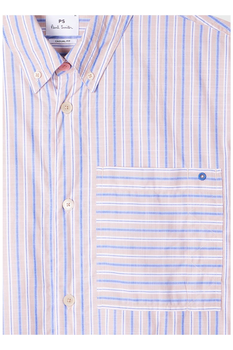 Casual Fit Stripe Cotton Camp Shirt, Alternate, color, MEDIUM BEIGE