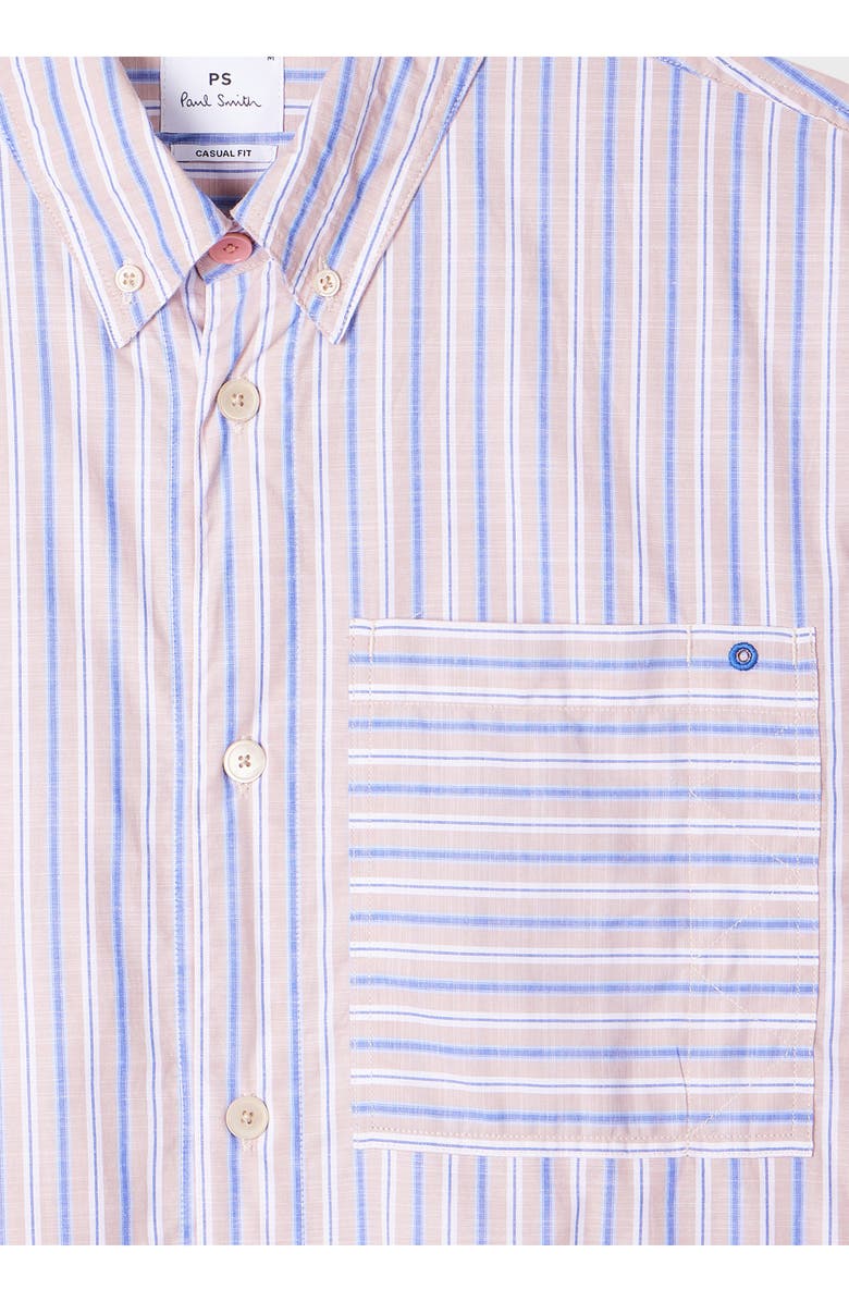 PS Paul Smith Casual Fit Stripe Cotton Camp Shirt, Alternate, color, Medium Beige