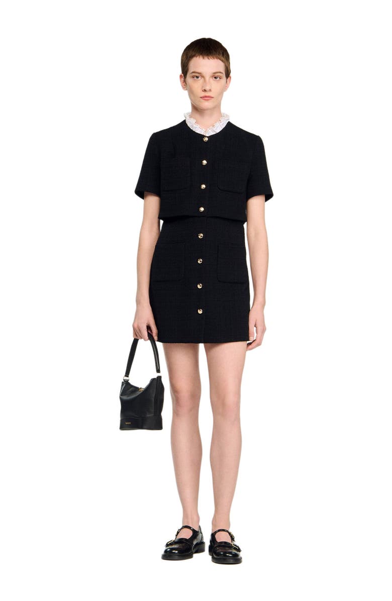SANDRO Short dress with detachable collar, Alternate, color, Black