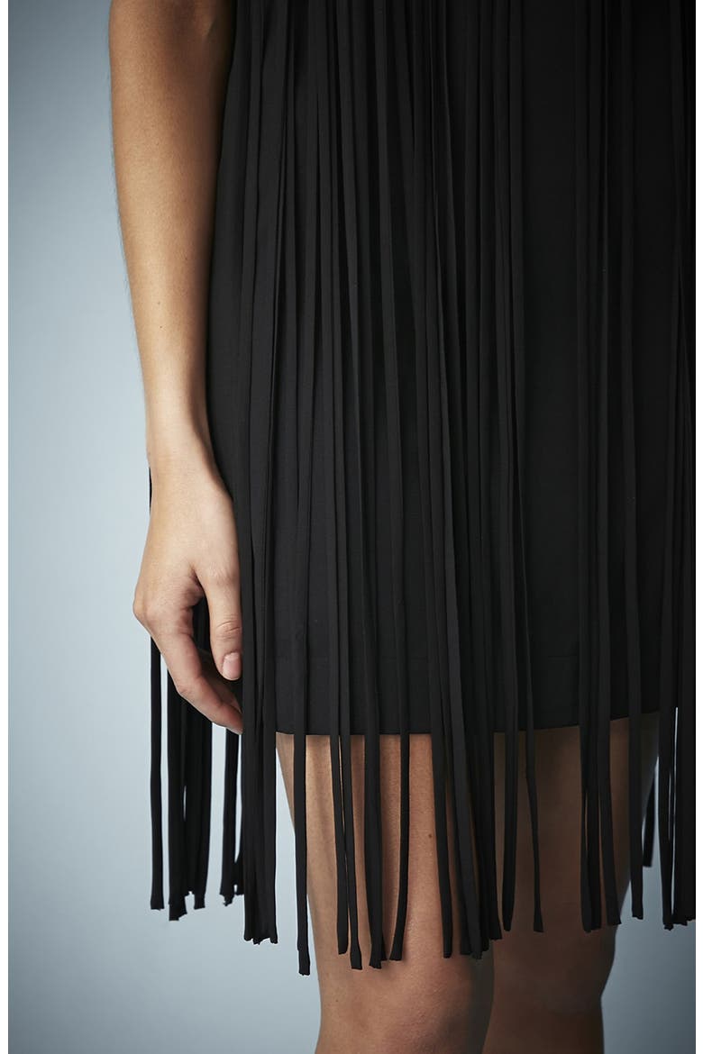 Kate Moss for Topshop Long Fringed Tassel Dress, Alternate, color, BLACK