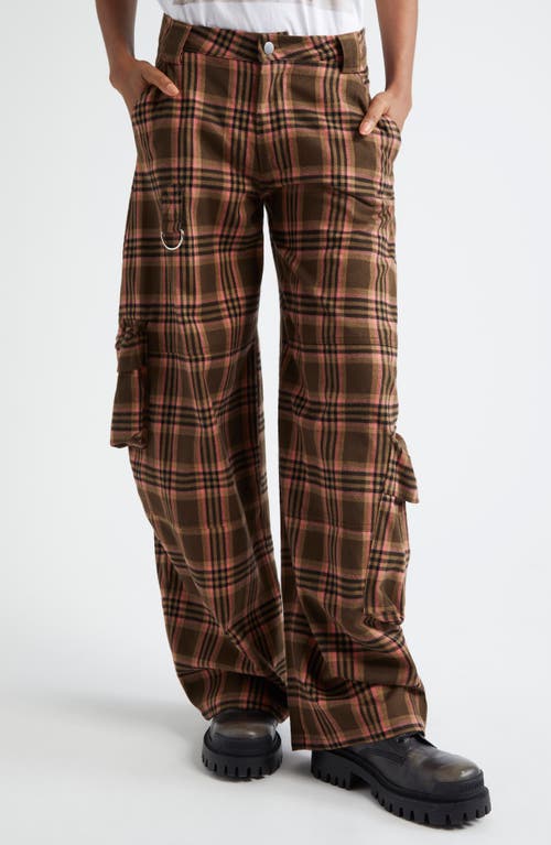 Collina Strada Wide Leg Cargo Pants in Pink Brown Plaid 