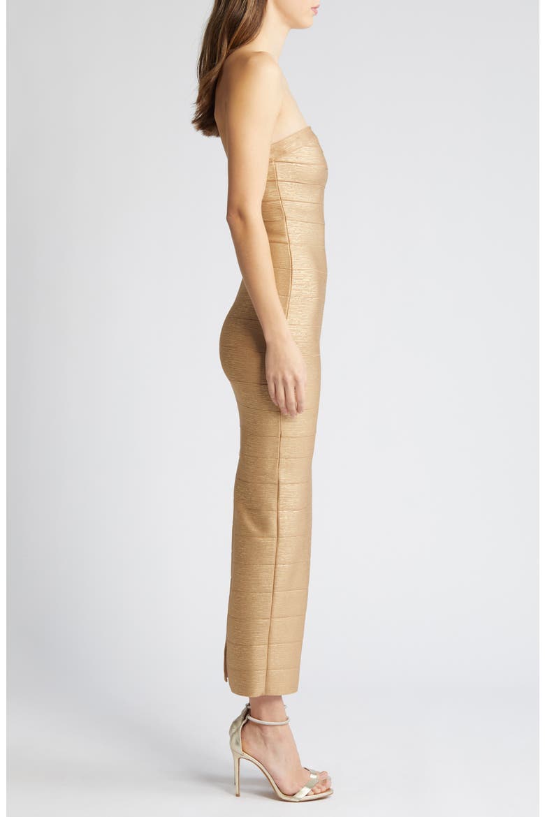 Foil Strapless Bandage Gown, Alternate, color, GOLD