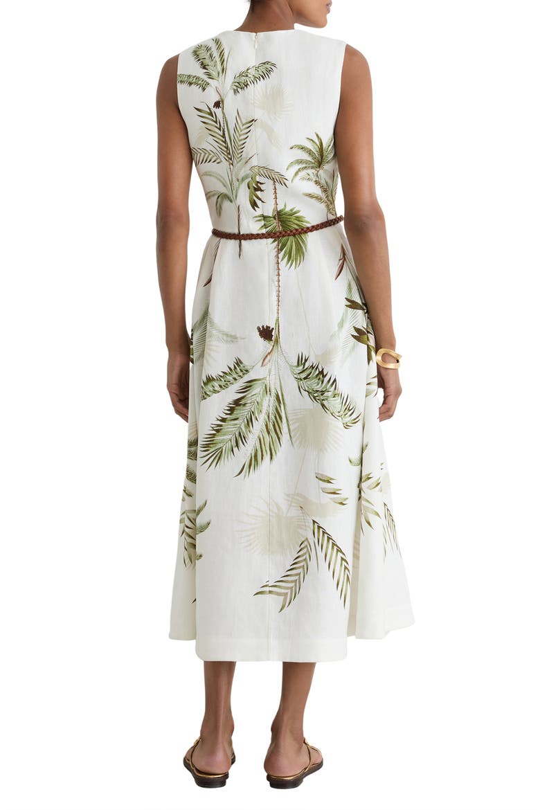 Palma Palm Print Linen Midi Dress, Alternate, color, IVORY/ KHAKI