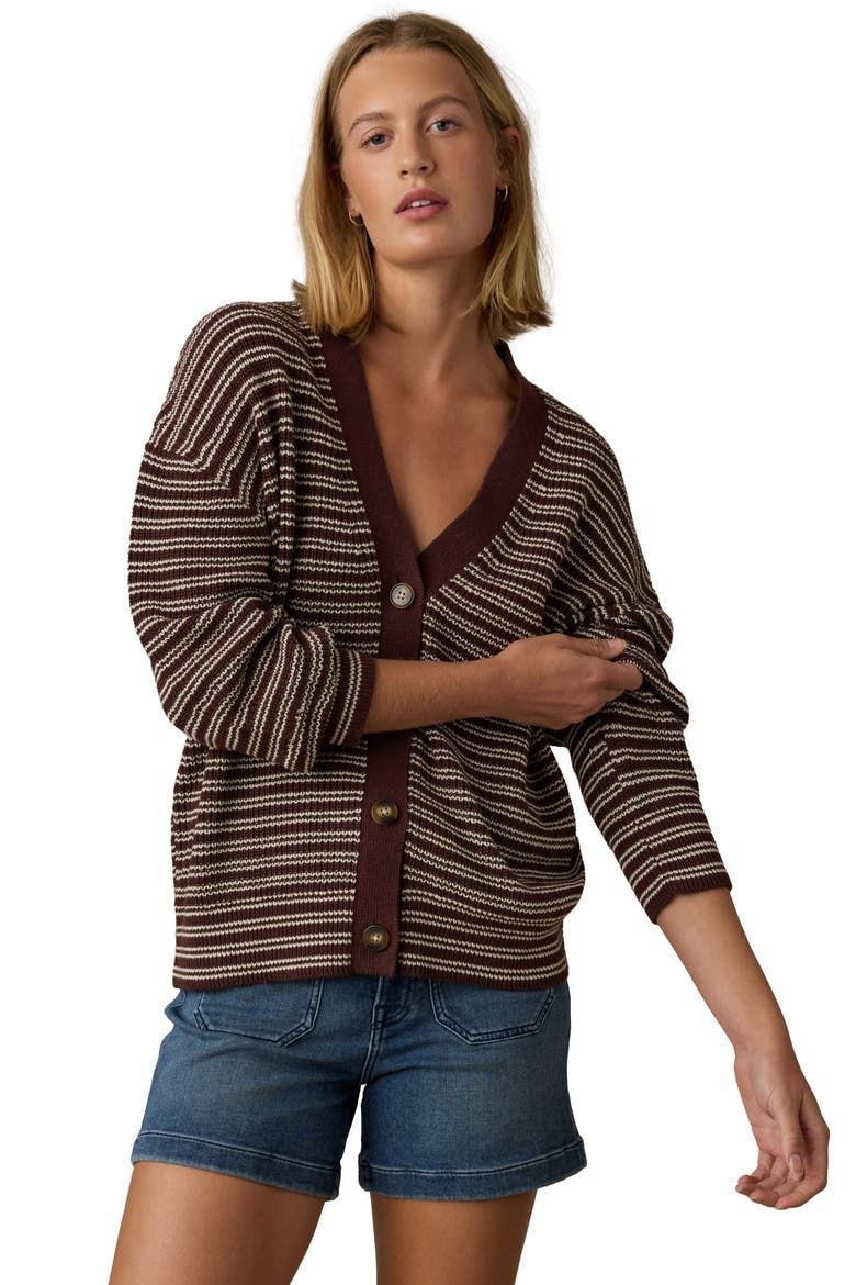 Miramar Linen & Organic Cotton Cardigan, Alternate, color, MOCHA STRIPE