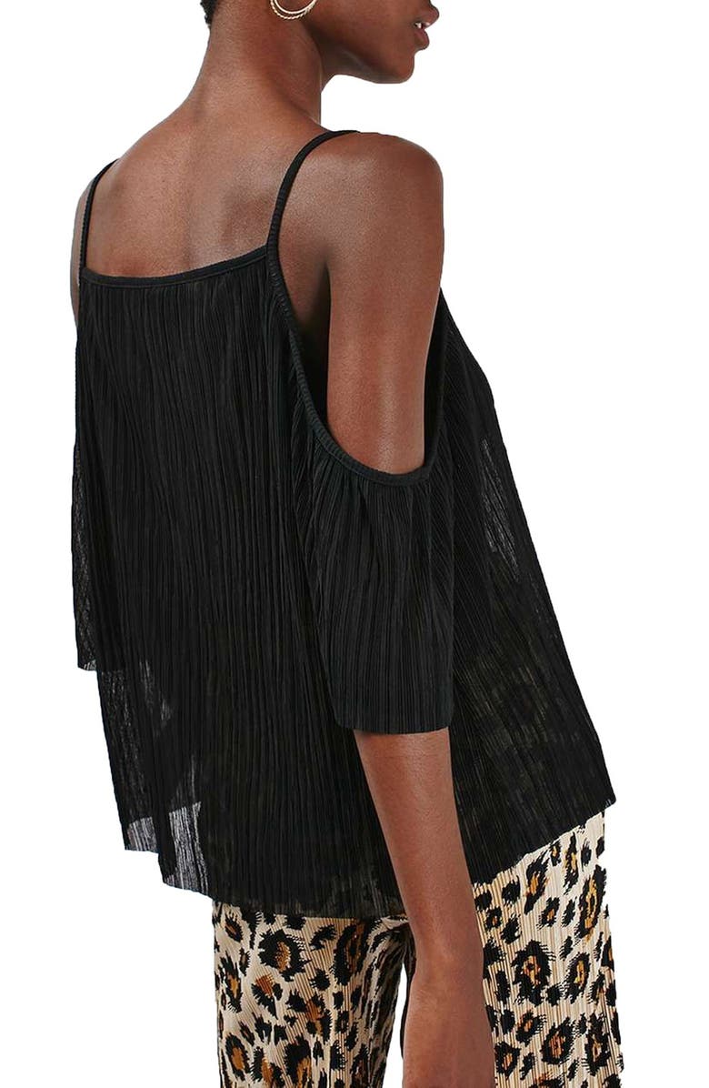 Topshop Pleated Cold Shoulder Top, Alternate, color,