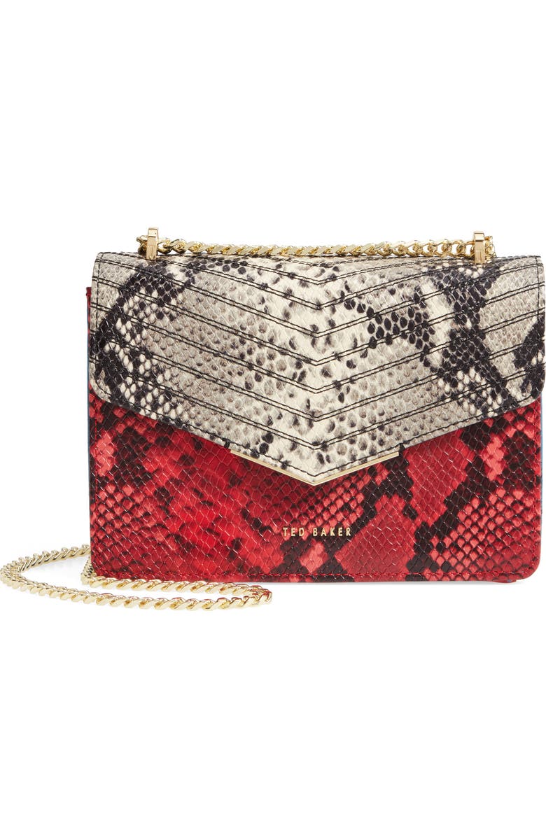 Ted Baker London Mini Belida Snake Embossed Leather Crossbody Bag, Main, color,