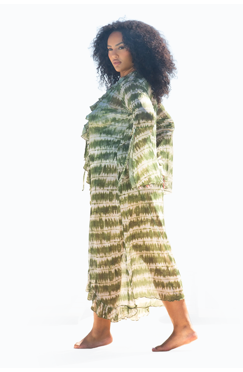 FASHION-SZN CURVE Curve Tie Dye Ruffle Resort Kaftan, Alternate, color, Green