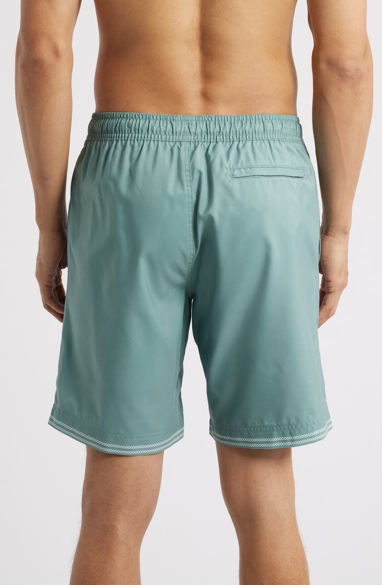 Nordstrom 8-Inch Polyester Classic Swim Trunks, Alternate, color, Green Iceberg Cross Stitch