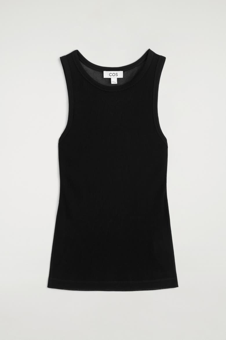 Ribbed Silk Tank Top, Alternate, color, BLACK