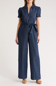 DKNY Ruched Sleeve Cotton Polo Jumpsuit