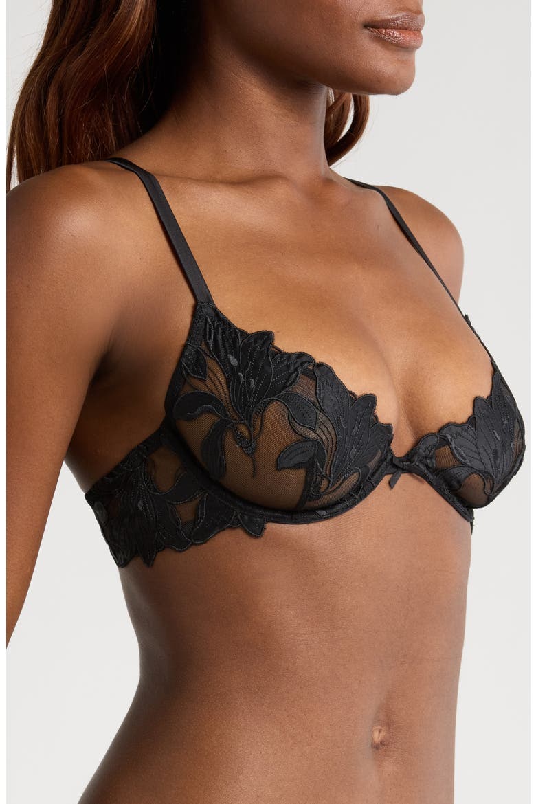 Lily Embroidered Underwire Plunge Demi Bra, Alternate, color, BLACK