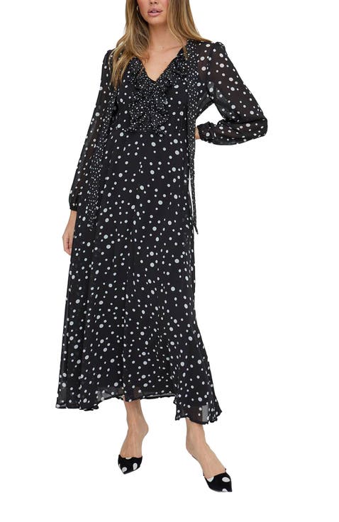 Margot Ruffle Neck Spot Print Maxi Dress
