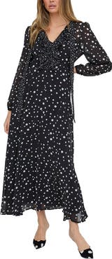 Lily and Lionel London Margot Ruffle Neck Spot Print Maxi Dress