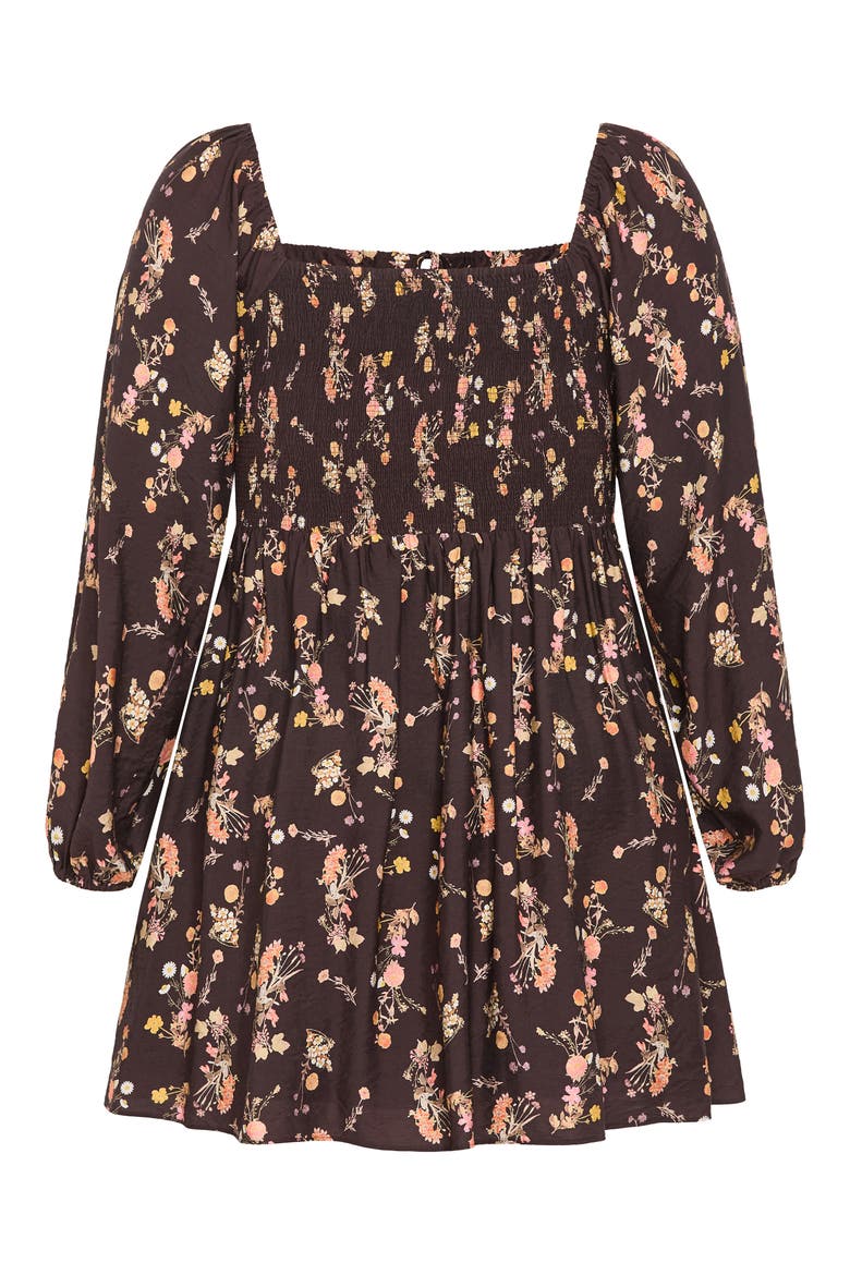 Abbie Floral Long Sleeve Minidress, Alternate, color, COCOA BLOOM